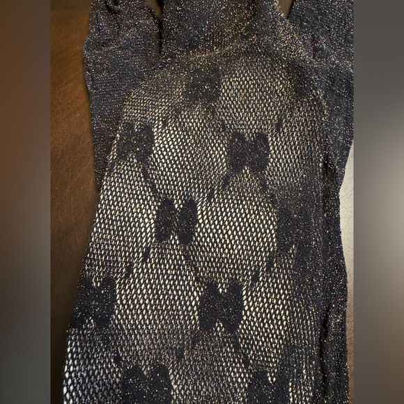 New Authentic Gucci GG Supreme Logo Tights Black Gold Size S - Picture 2 of 10